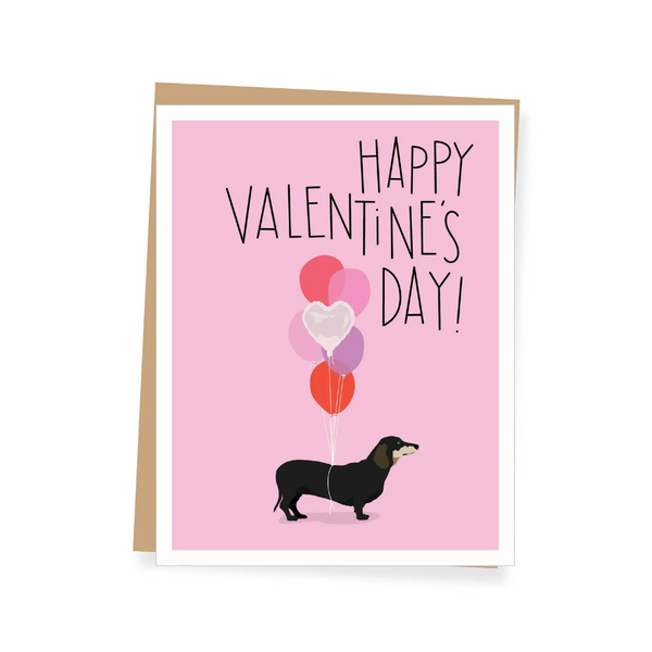 Dachshund With Balloons Valentine's Day Card Apartment 2 Cards Cards - Holiday - Valentine's Day