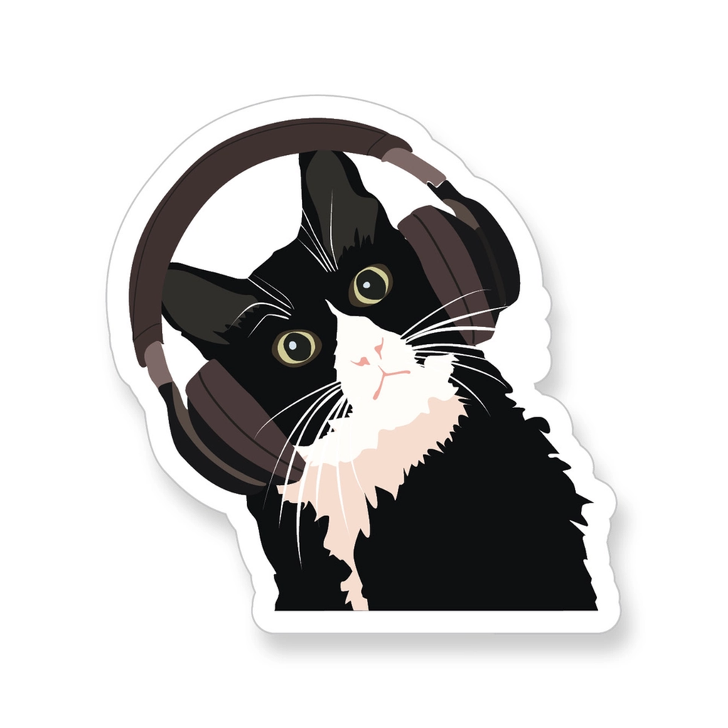 Black Cat With Headphones Sticker Apartment 2 Cards Impulse - Decorative Stickers