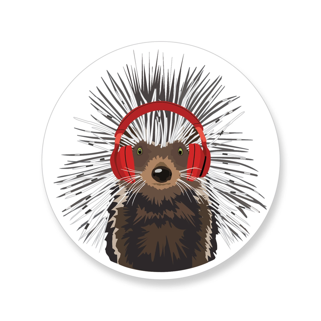 Porcupine With Headphones Sticker Apartment 2 Cards Impulse - Decorative Stickers