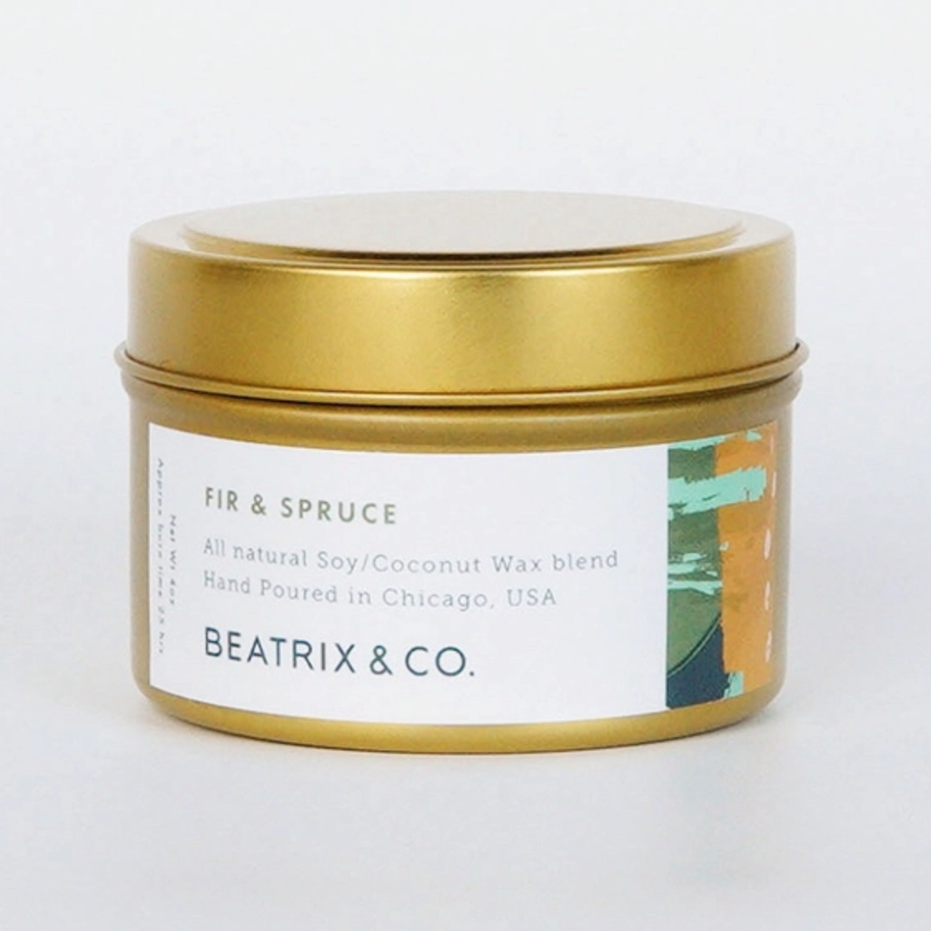 Fire And Spruce Gold Tin Candle - 4oz Beatrix & Co Home - Candles