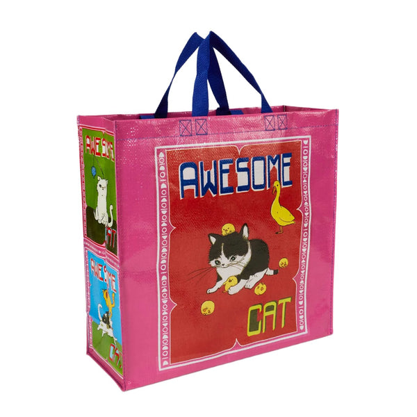 Awesome Cat Shopper Tote Bag Blue Q Apparel & Accessories - Bags - Reusable Shoppers & Tote Bags