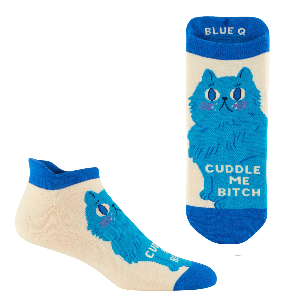 L/XL Cuddle Me Cat Sneaker Socks - Unisex Blue Q Apparel & Accessories - Socks - Adult - Unisex