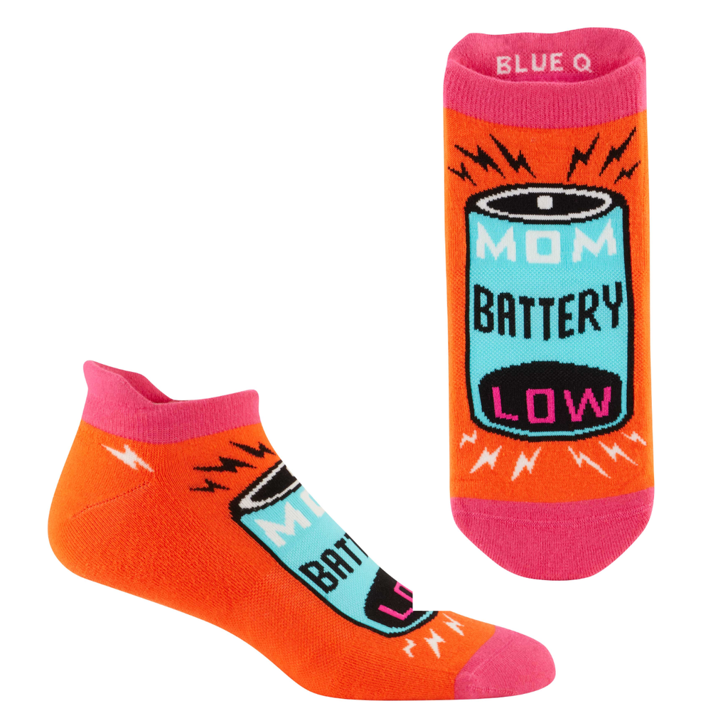 L/XL Mom Battery Low Sneaker Socks - Unisex Blue Q Apparel & Accessories - Socks - Adult - Unisex