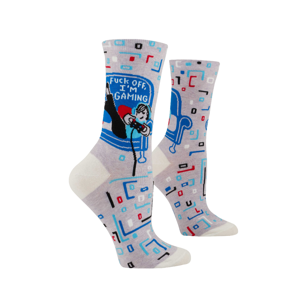 F*ck Off I'm Gaming Crew Socks - Womens Blue Q Apparel & Accessories - Socks - Adult - Womens