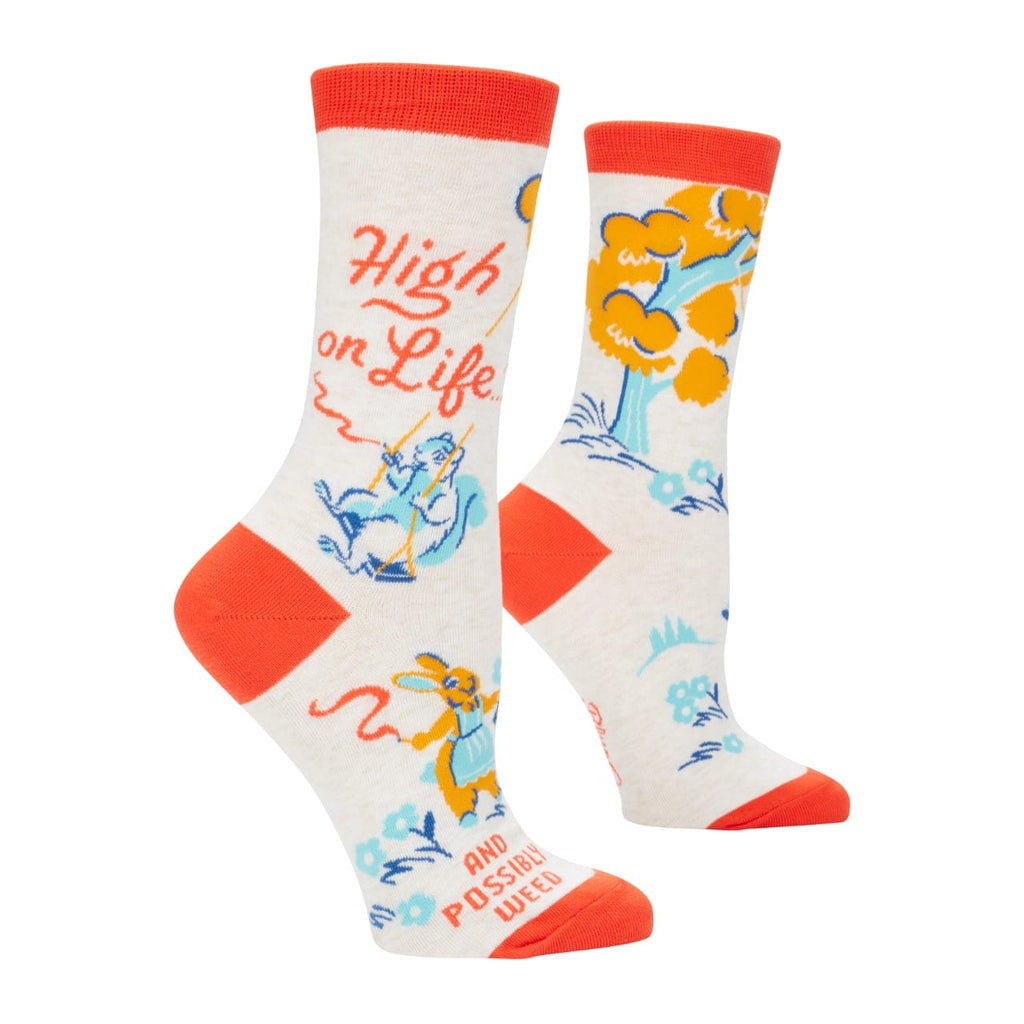 High On Life & Possibly Weed Crew Socks - Womens Blue Q Apparel & Accessories - Socks - Adult - Womens