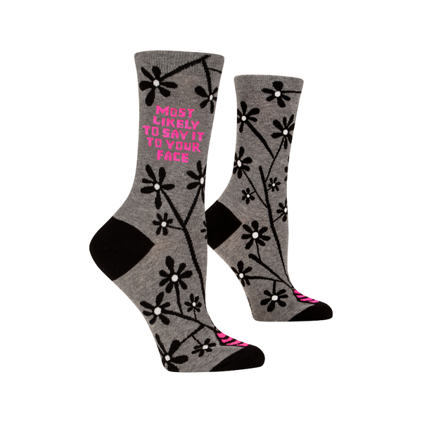 Most Likely To Say It To Your Face Crew Socks - Womens Blue Q Apparel & Accessories - Socks - Adult - Womens
