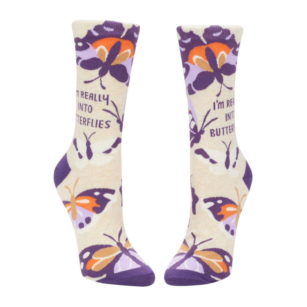 Really Into Butterflies Crew Socks - Womens Blue Q Apparel & Accessories - Socks - Adult - Womens
