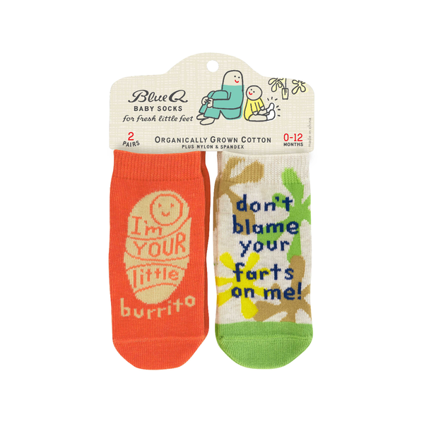 Lil Burrito/Farts Baby Sock Set Blue Q Apparel & Accessories - Socks - Baby & Kids - Baby & Toddler