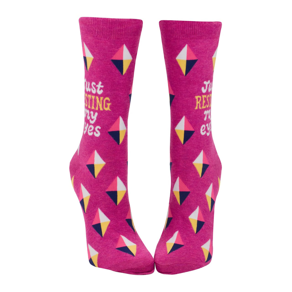 Resting My Eyes Crew Socks - Womens Blue Q Apparel & Accessories - Socks