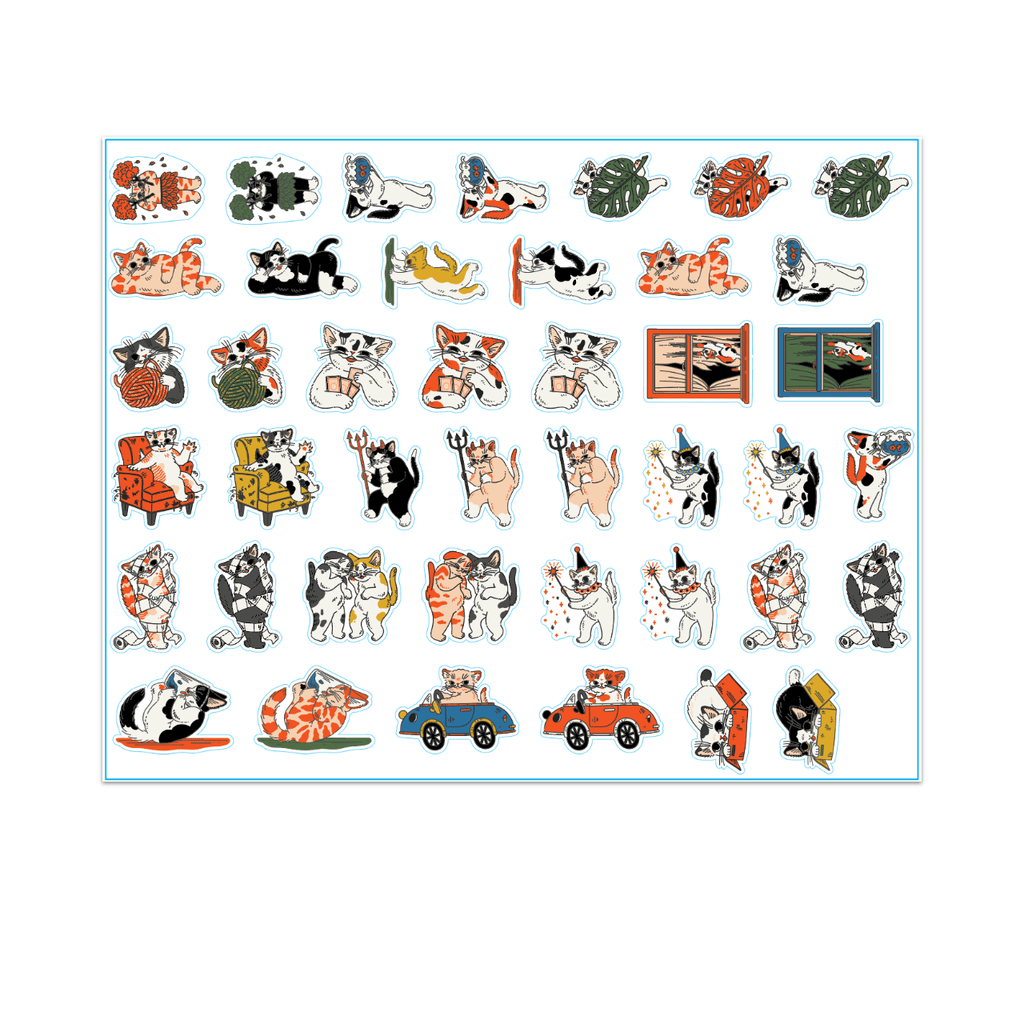 Cats Up To Something Sticker Set Blue Q Impulse - Decorative Stickers
