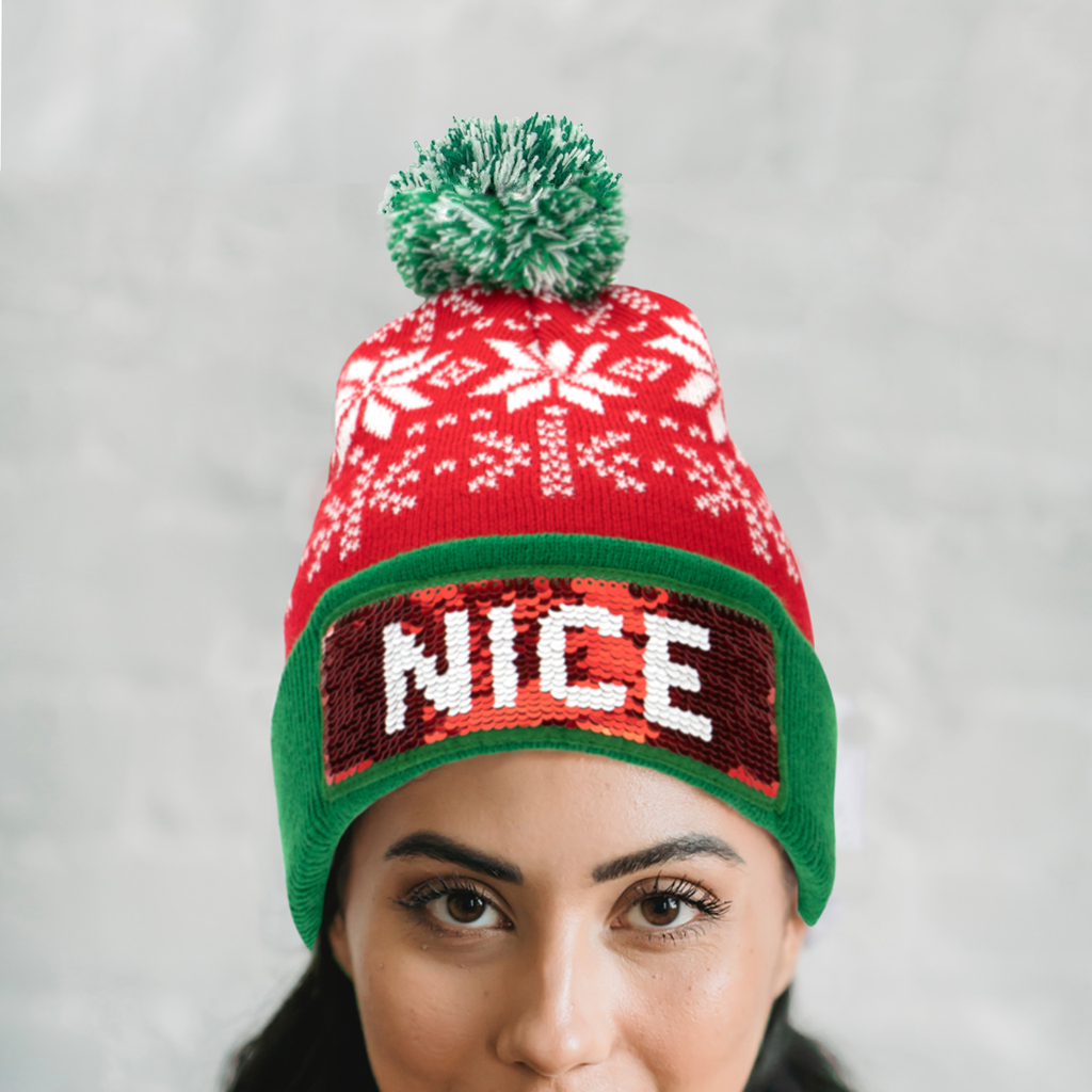 Naughty Or Nice Sequin Pom Hat - Adult Britt's Knits Apparel & Accessories - Winter - Adult - Hats