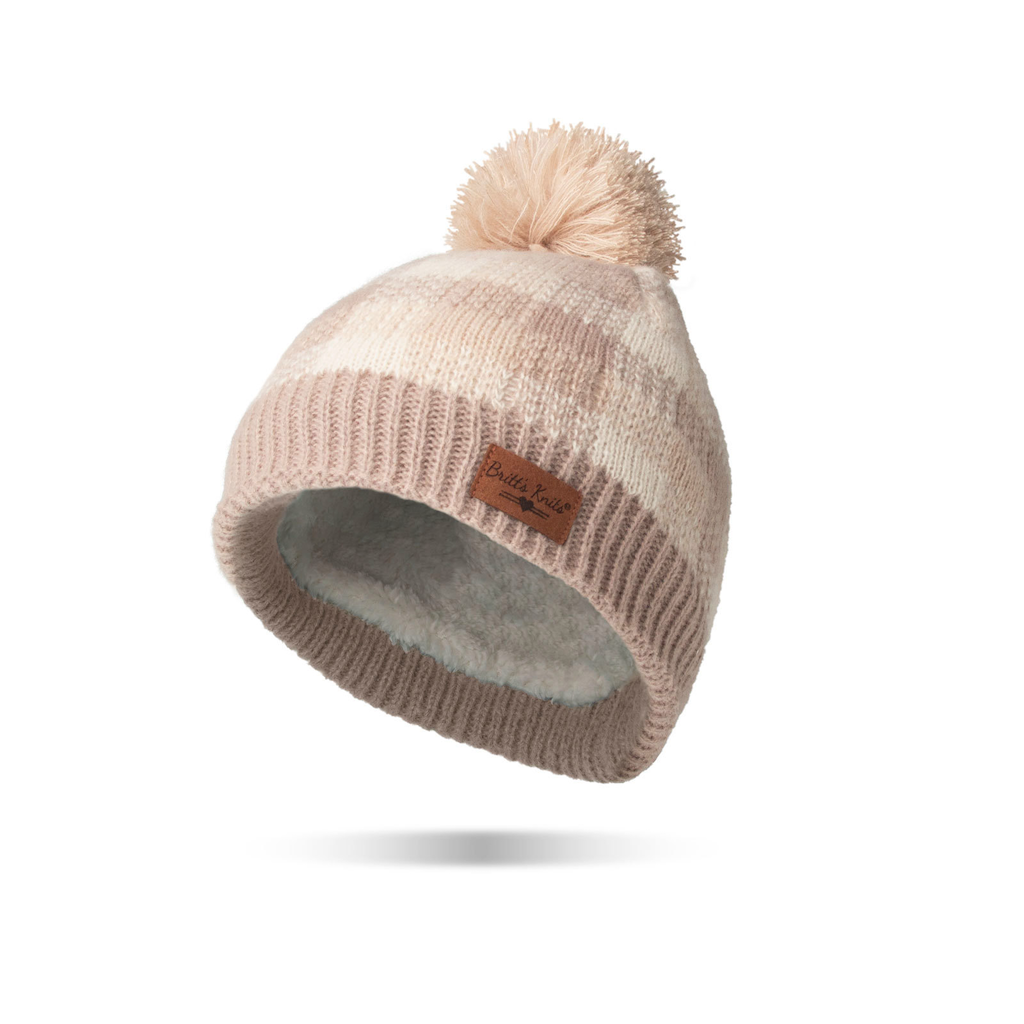 Tan Sweater Weather Pom Plaid Hat - Womens Britt's Knits Apparel & Accessories - Winter - Adult - Hats