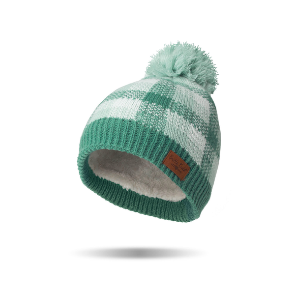 Teal Sweater Weather Pom Plaid Hat - Womens Britt's Knits Apparel & Accessories - Winter - Adult - Hats