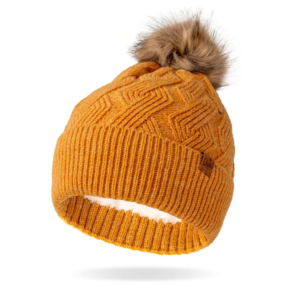 Yellow Mainstay Plush-Lined Pom Hat - Womens Britt's Knits Apparel & Accessories - Winter - Adult - Hats