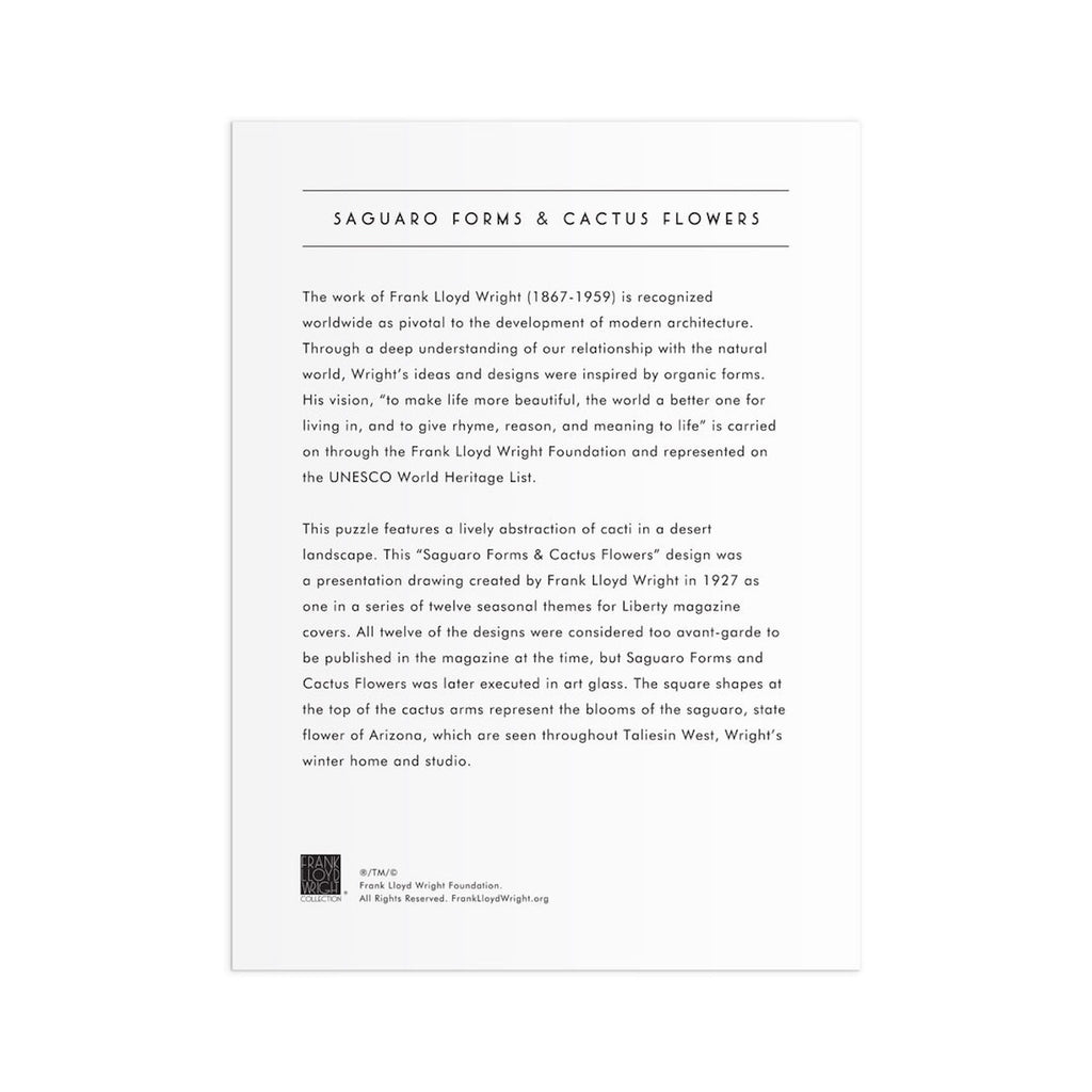 Foil Shaped Frank Lloyd Wright Saguaro Cactus & Forms 750 Piece Jigsaw Puzzle Chronicle Books - Galison Toys & Games - Puzzles & Games - Jigsaw Puzzles