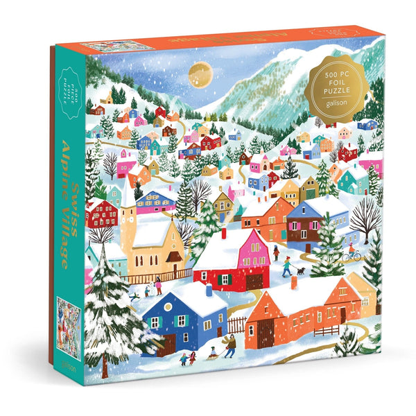 Swiss Alpine Village Foil 500 Piece Jigsaw Puzzle Chronicle Books - Galison Toys & Games - Puzzles & Games - Jigsaw Puzzles
