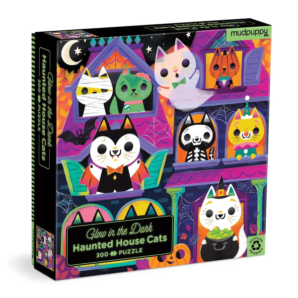 Haunted House Cats Glow in the Dark 300 Piece Jigsaw Puzzle Chronicle Books - Mudpuppy Toys & Games - Puzzles & Games - Jigsaw Puzzles