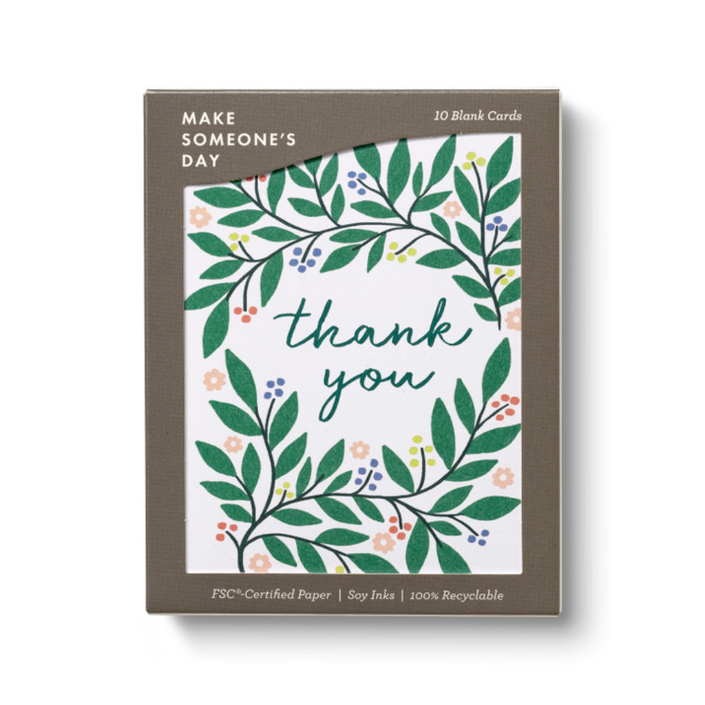 Botanical Wreath Thank You Card - Boxed Set Compendium Cards - Boxed Cards - Thank You