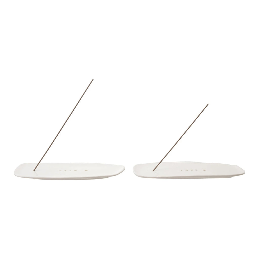 Love and Calm Stoneware Incense Holder with Gold Electroplating Creative Co Op Home - Candles - Incense, Diffusers, Air Fresheners & Room Sprays