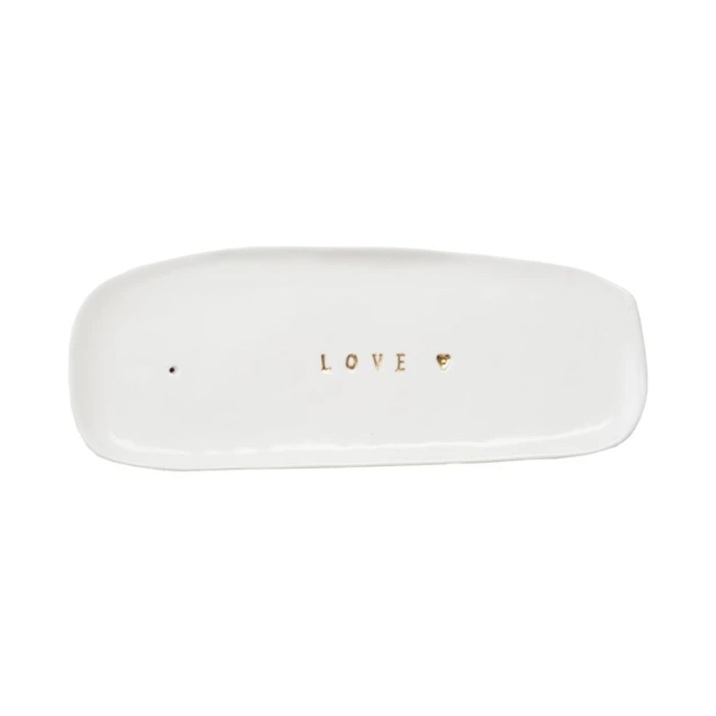 Love Love and Calm Stoneware Incense Holder with Gold Electroplating Creative Co Op Home - Candles - Incense, Diffusers, Air Fresheners & Room Sprays