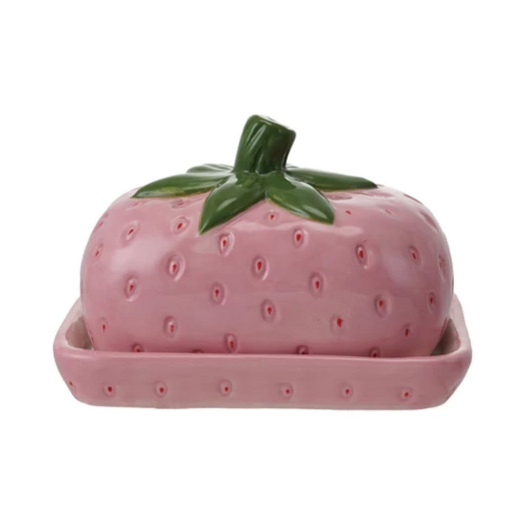 Hand-Painted Ceramic Strawberry Butter Dish Creative Co Op Home - Decorative Trays, Plates, & Bowls