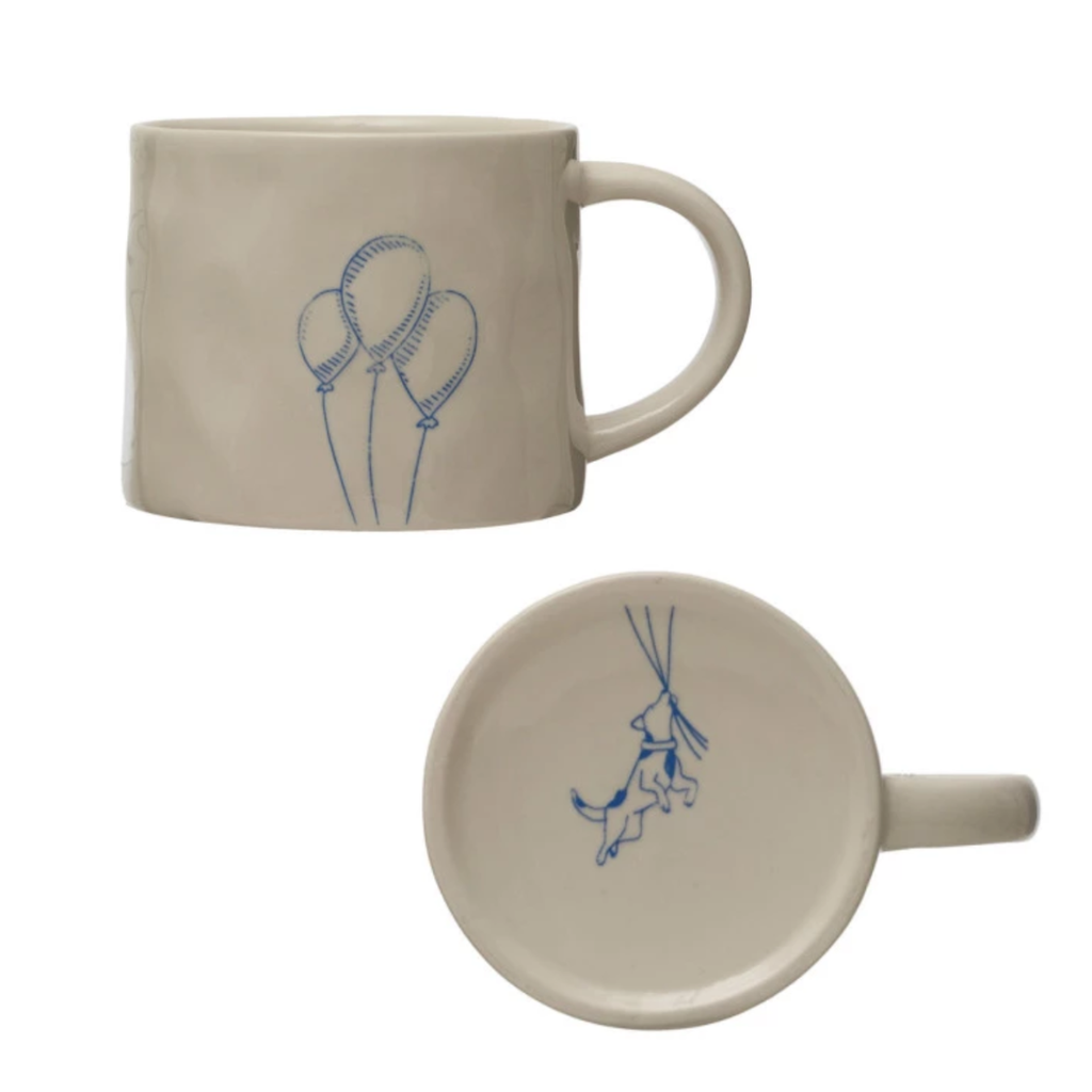 Balloons Wax Relief Illustration Mugs With Secret Image on Bottom Creative Co Op Home - Mugs & Glasses