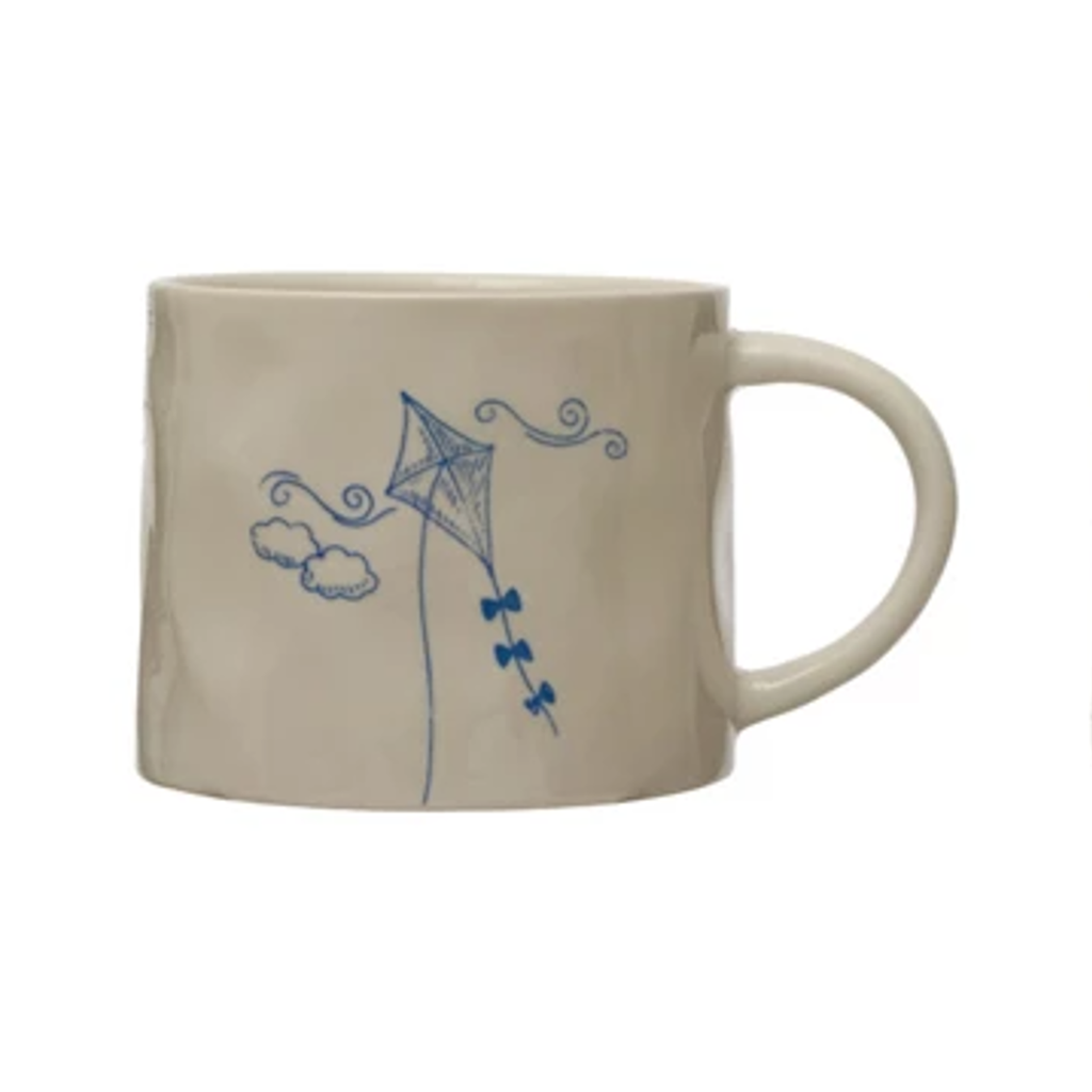 Kite Wax Relief Illustration Mugs With Secret Image on Bottom Creative Co Op Home - Mugs & Glasses