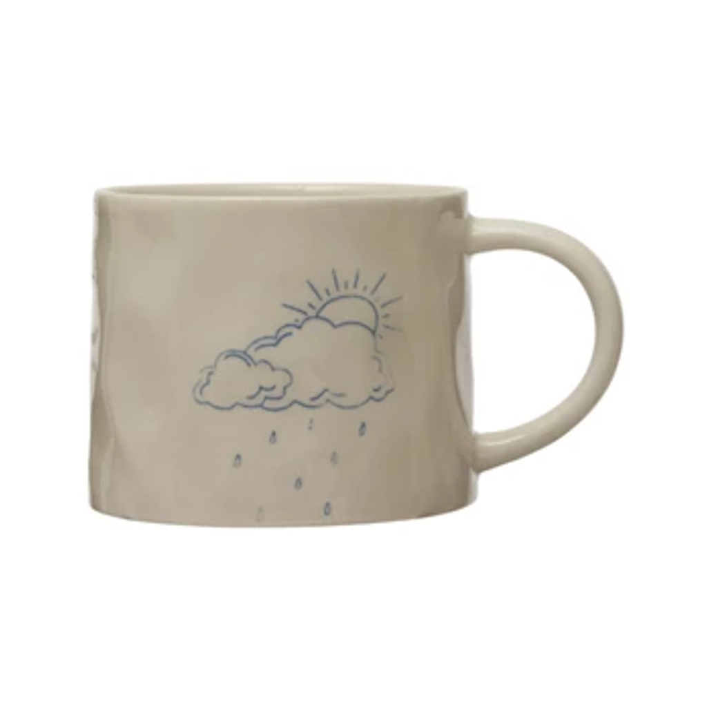 Rain Or Shine Wax Relief Illustration Mugs With Secret Image on Bottom Creative Co Op Home - Mugs & Glasses