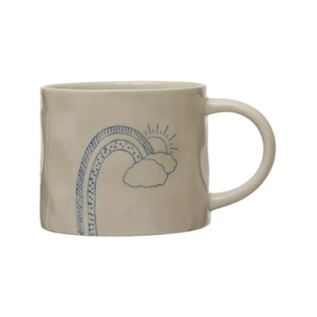 Rainbow Wax Relief Illustration Mugs With Secret Image on Bottom Creative Co Op Home - Mugs & Glasses