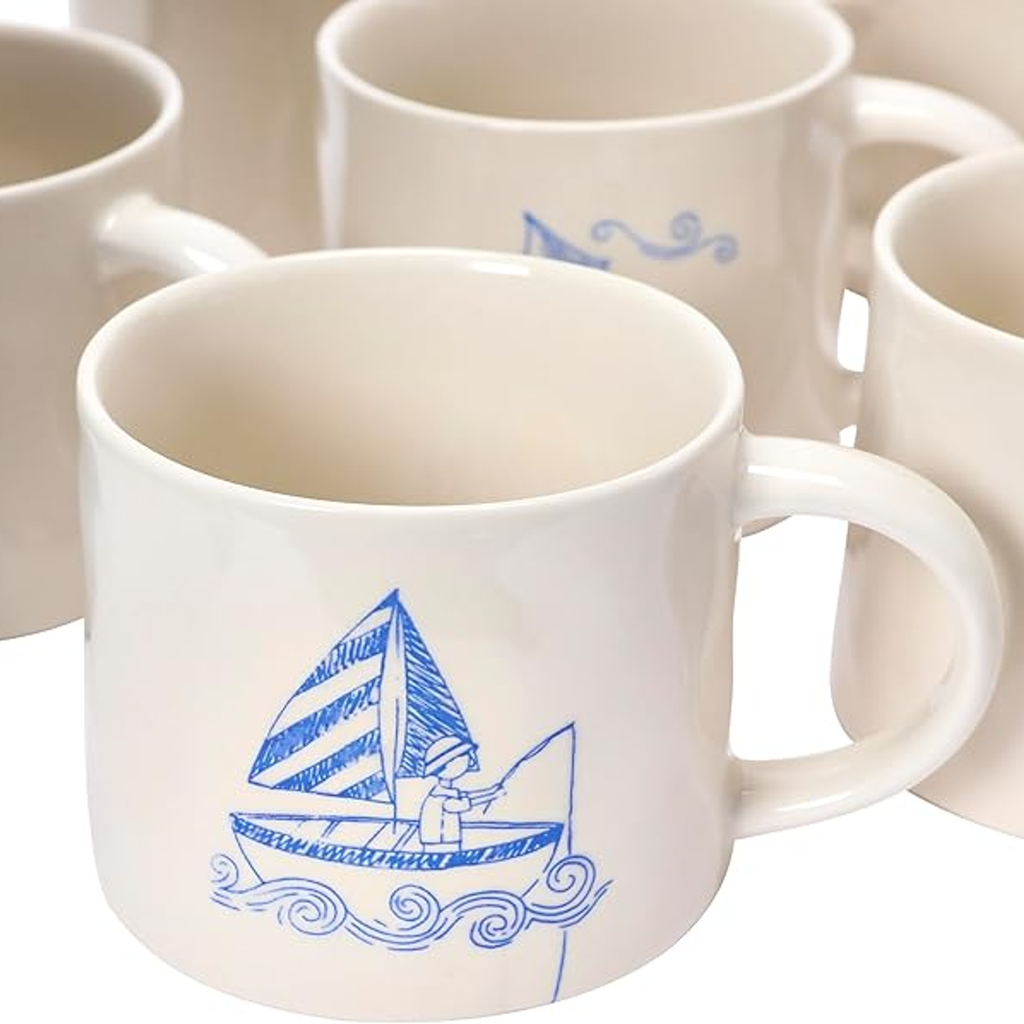 Wax Relief Illustration Mugs With Secret Image on Bottom Creative Co Op Home - Mugs & Glasses