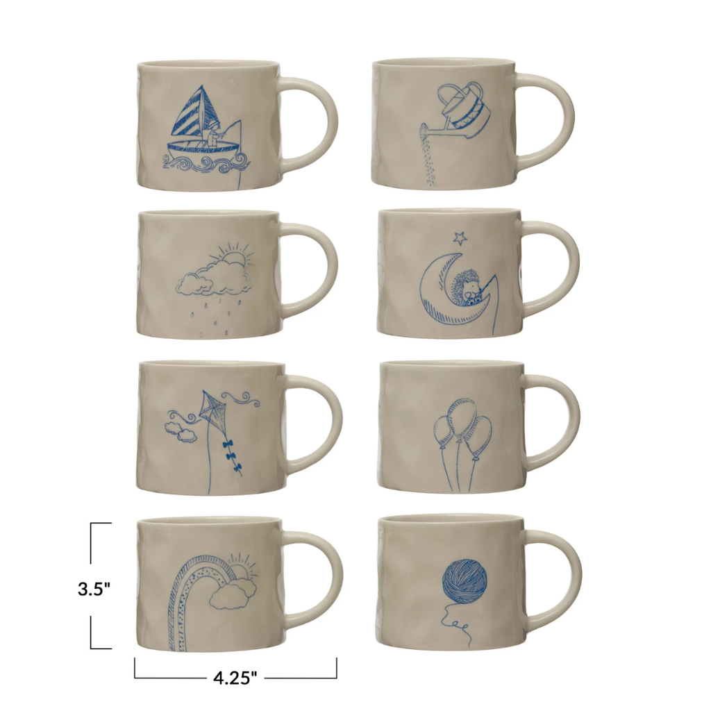 Wax Relief Illustration Mugs With Secret Image on Bottom Creative Co Op Home - Mugs & Glasses