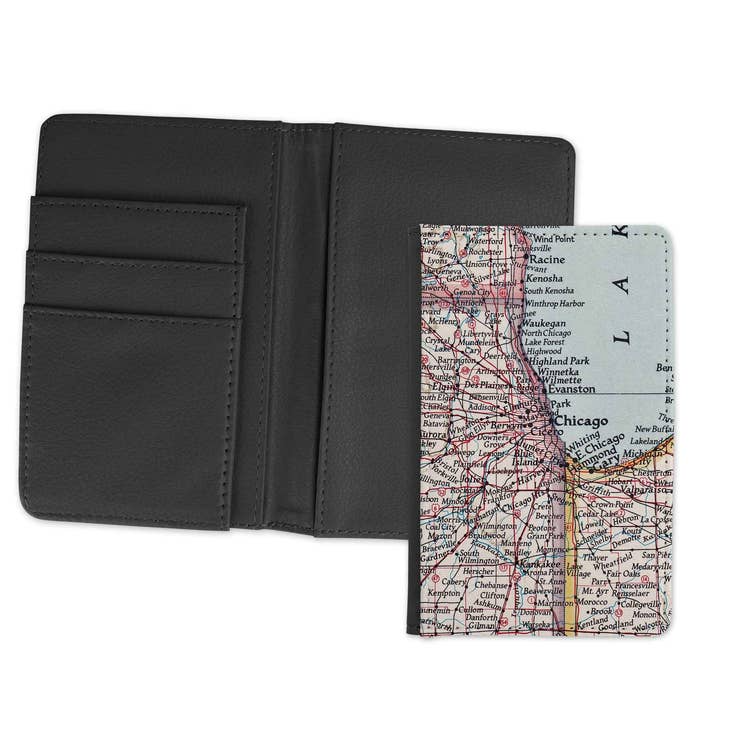 Chicago Illinois Map Passport Cover Passport Case Wallet Daisy Mae Designs Apparel & Accessories - Bags
