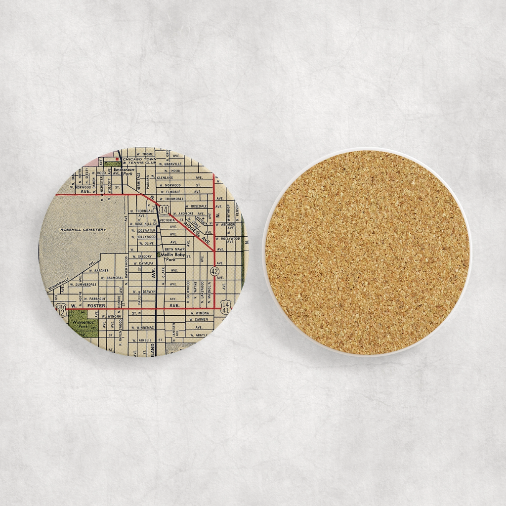 Round Map Coaster Andersonville Vintage Map Round Ceramic Coaster – Urban General Store