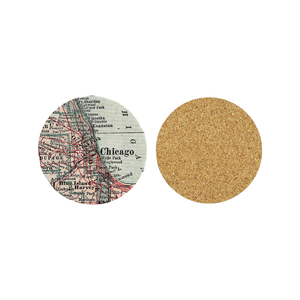 Chicago Illinois Vintage Map Round Ceramic Coaster Daisy Mae Designs Home - Barware - Coasters