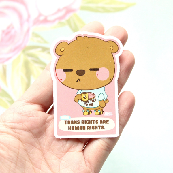 Trans Rights Are Human Rights Bear Drinking Coffee Sticker Darling Homebody Impulse - Decorative Stickers