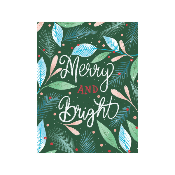 Pine Leaves Merry And Bright Christmas Card - Boxed Set Design Design Holiday Cards - Boxed Cards - Holiday - Christmas