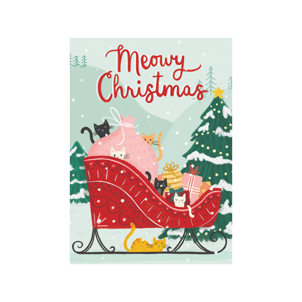 Meowy Christmas Sleigh Christmas Card Design Design Holiday Cards - Holiday - Christmas