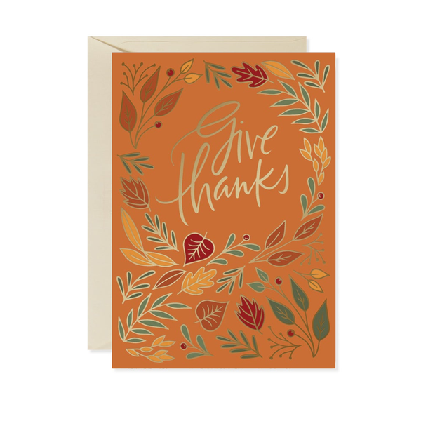 Give Thanks Leaves Thanksgiving Card Design Design Holiday Cards - Holiday - Thanksgiving