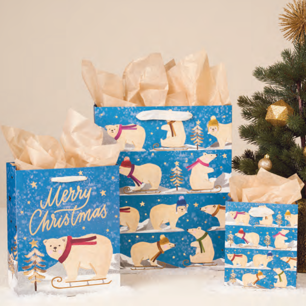 Polar Bear Playtime Gift Bag - Medium Design Design Holiday Gift Wrap & Packaging - Holiday - Christmas - Gift Bags