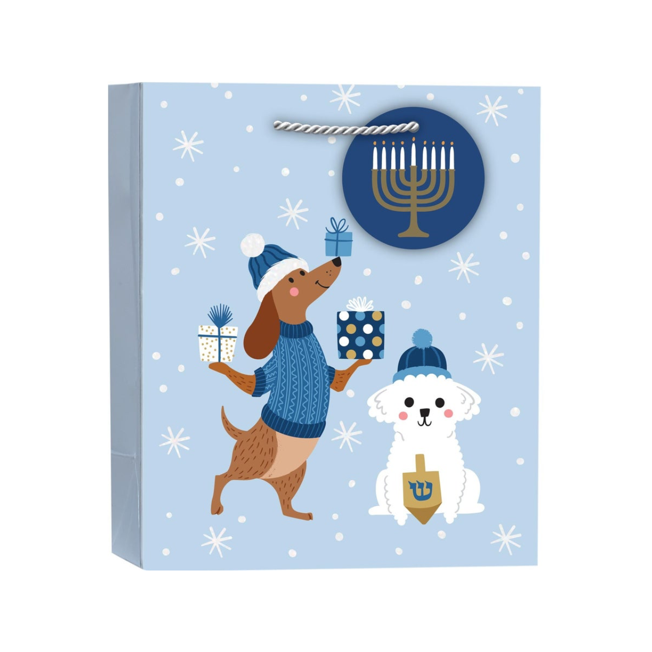 Happy Hanukkah Large Gift Bag - 12"H X 10"W X 5"D Blue & Silver Star Of David Pattern - View #6