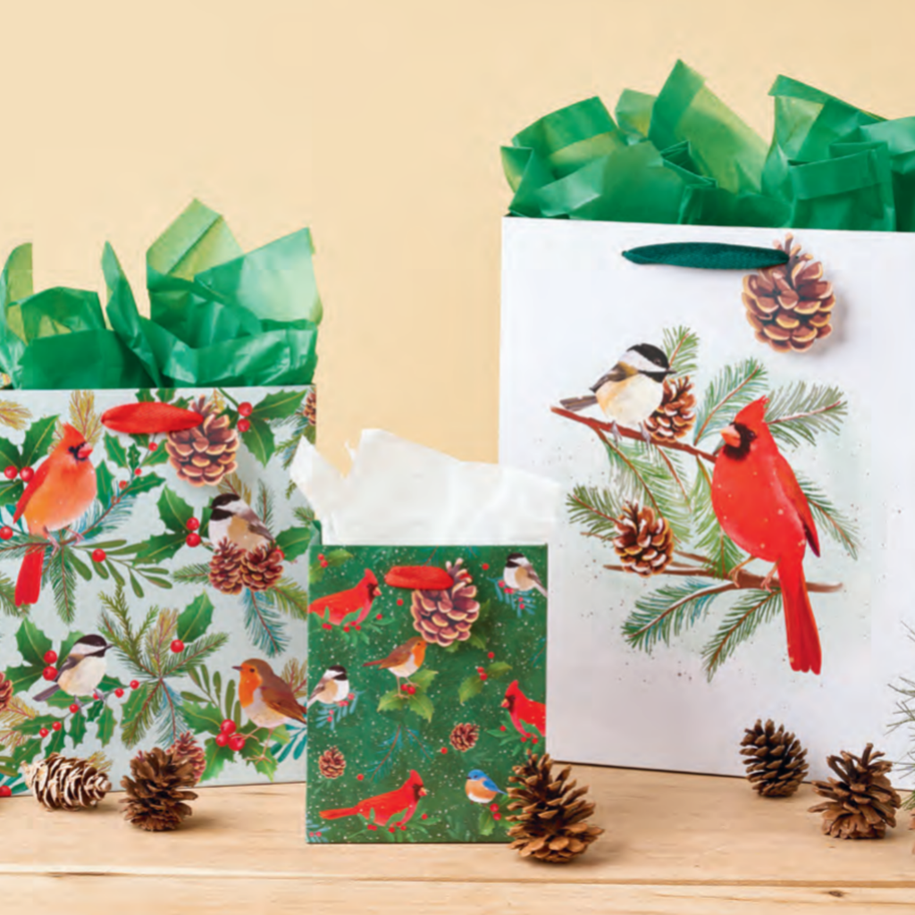 Snow Day Birds Gift Bag - Medium Design Design Holiday Gift Wrap & Packaging - Holiday - Christmas - Gift Bags