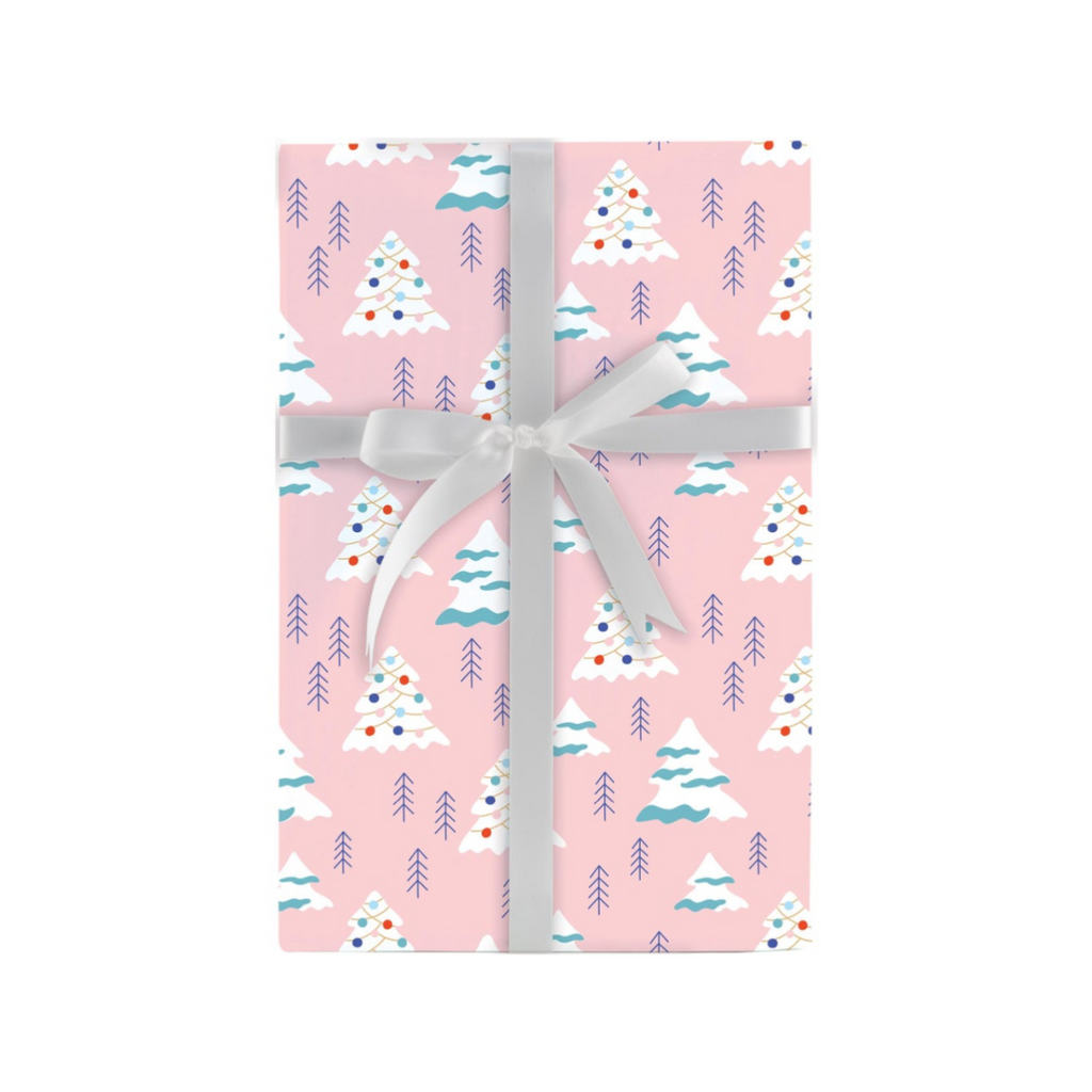 PINK Snowy Trees Holiday Gift Wrap Design Design Holiday Gift Wrap & Packaging - Holiday - Christmas - Gift Wrap