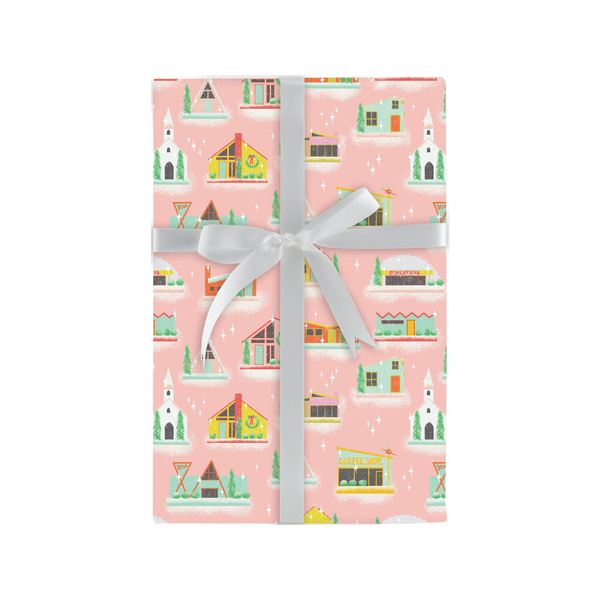 Retro Festive Houses Jumbo Gift Wrap Roll Design Design Holiday Gift Wrap & Packaging - Holiday - Christmas - Gift Wrap