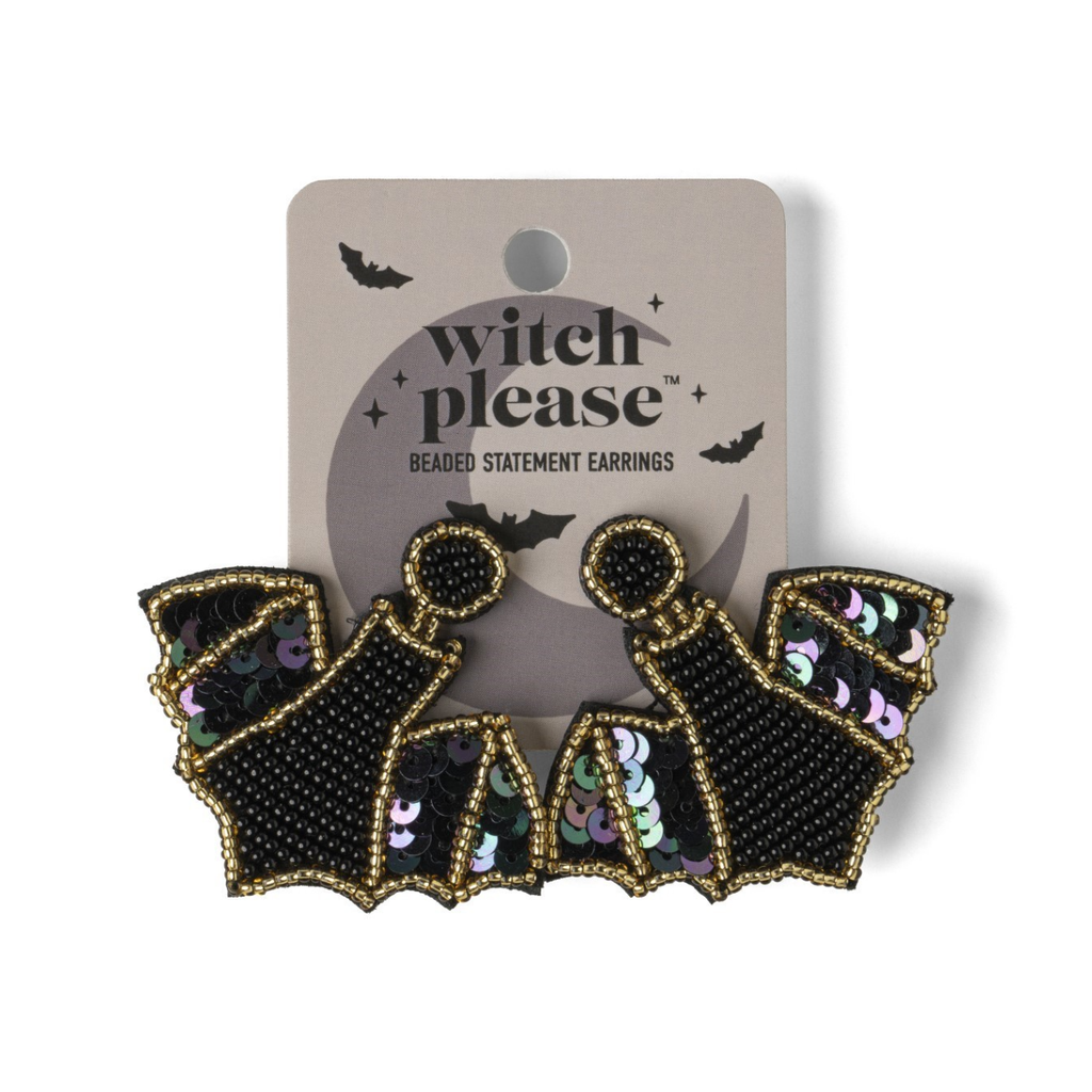 Bat Halloween Wtich Please Beaded Statement Earrings DM Merchandising Jewelry - Earrings