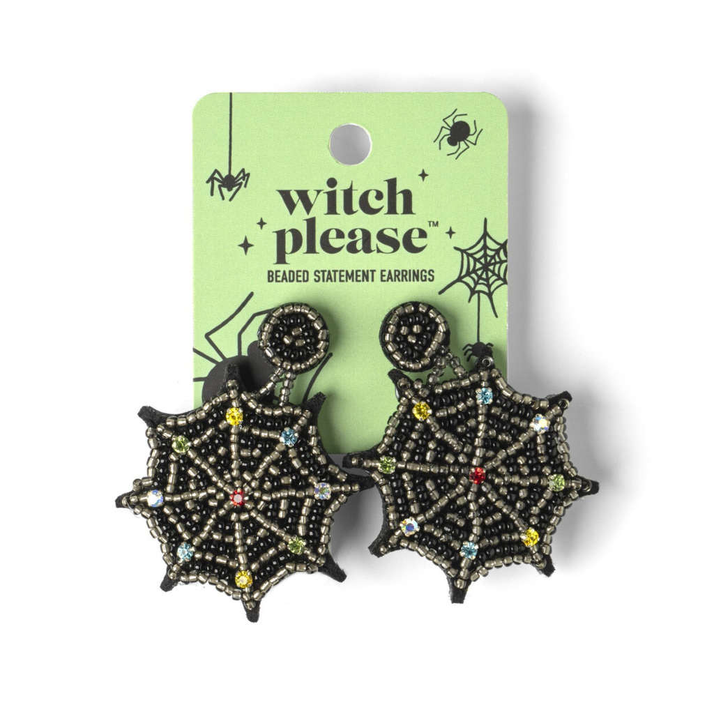 Spider Web Halloween Wtich Please Beaded Statement Earrings DM Merchandising Jewelry - Earrings