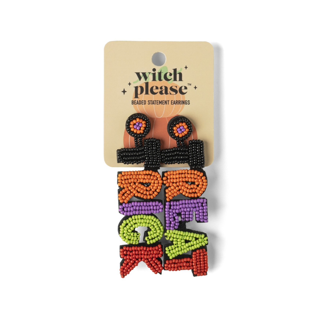 Trick Treat Halloween Wtich Please Beaded Statement Earrings DM Merchandising Jewelry - Earrings