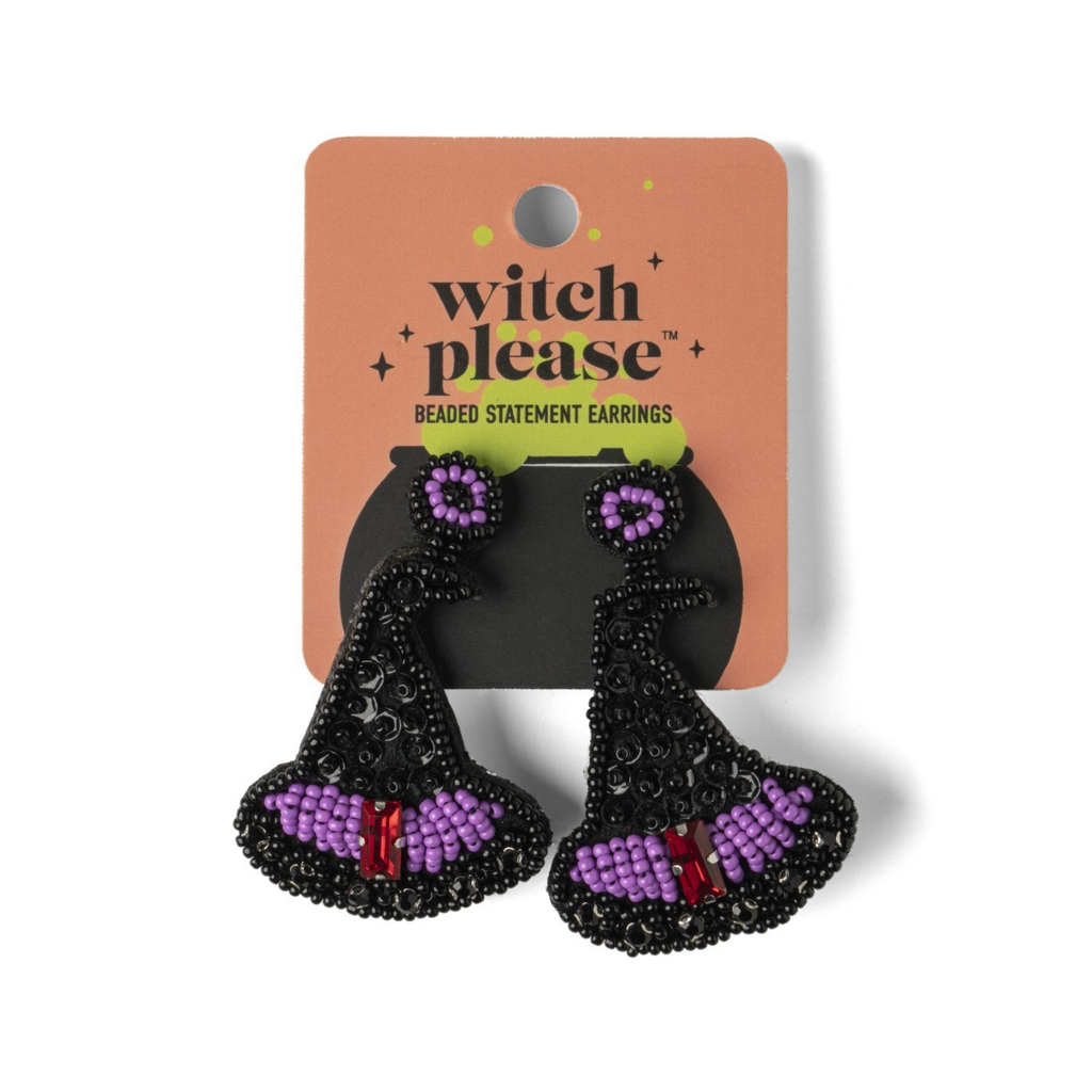 Witch Hat Halloween Wtich Please Beaded Statement Earrings DM Merchandising Jewelry - Earrings