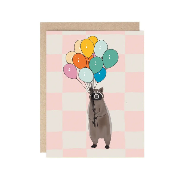 Balloon Raccoon Birthday Card Drawn Goods Cards - Birthday