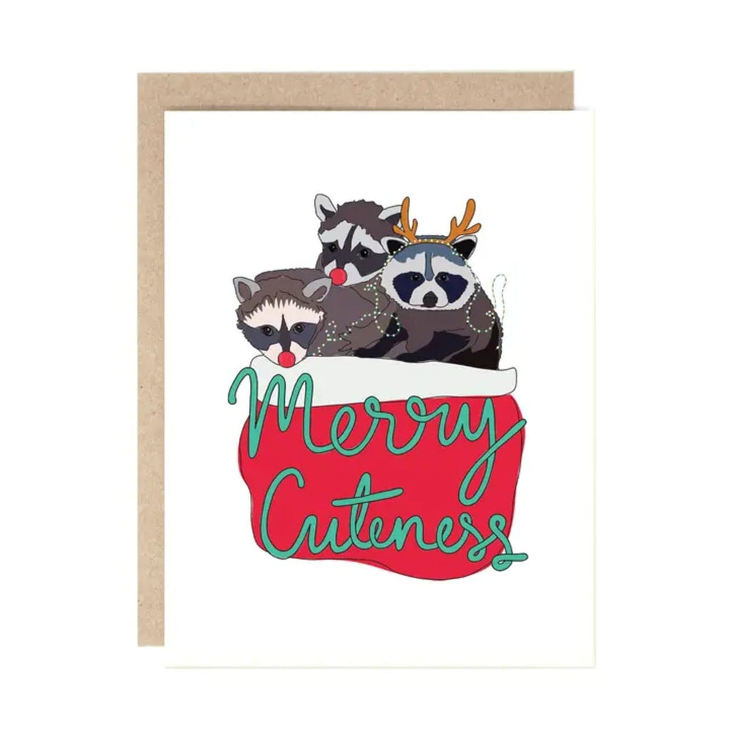 Merry Cuteness Raccoon Christmas Card Drawn Goods Cards - Holiday - Christmas