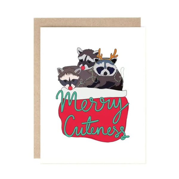 Merry Cuteness Raccoon Christmas Card Drawn Goods Cards - Holiday - Christmas